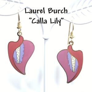 Vintage Laurel Burch "Calla Lily" Earrings, Pink Enamel, Gold Plated